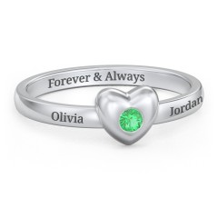 Solid Heart with Gemstone Ring – 10K White Gold with Emerald