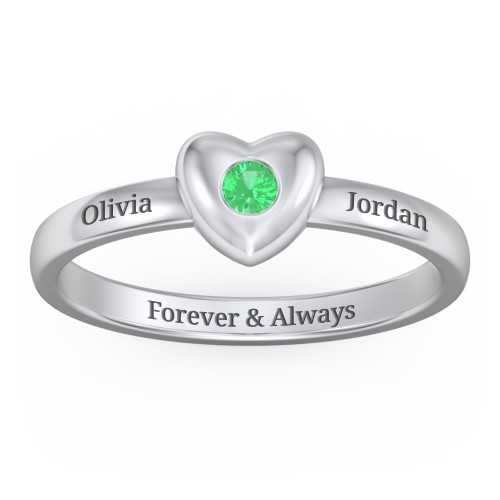 Solid Heart with Gemstone Ring – 10K White Gold with Emerald