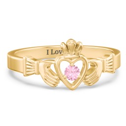 Round Stone Claddagh Ring in 18K Gold Plated Silver with Pink Tourmaline