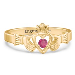 Round Stone Claddagh Ring in 18K Gold Plated Silver with Ruby