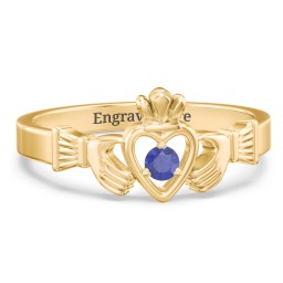 Round Stone Claddagh Ring in 18K Gold Plated Silver with Blue Sapphire