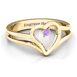 Split Shank Heart Ring in 14K Solid Yellow Gold with Amethyst