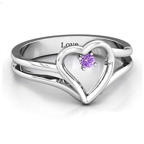 Split Shank Heart Ring – Sterling Silver with Amethyst