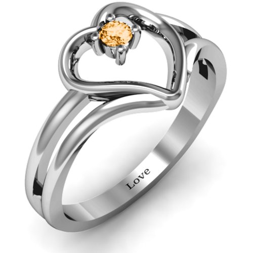 Split Shank Heart Ring – Sterling Silver with Citrine