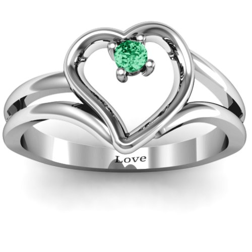 Split Shank Heart Ring – Sterling Silver with Emerald