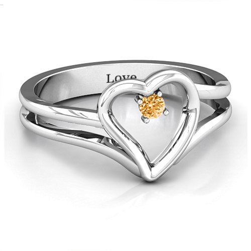 Split Shank Heart Ring – Sterling Silver with Citrine