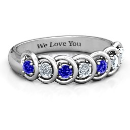 6 to 9 Stones in Halo Ring in 925 Sterling Silver with Blue Sapphire and Cubic Zirconia