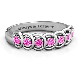 6 to 9 Stones in Halo Ring in 925 Sterling Silver with Pink Tourmaline and Cubic Zirconia