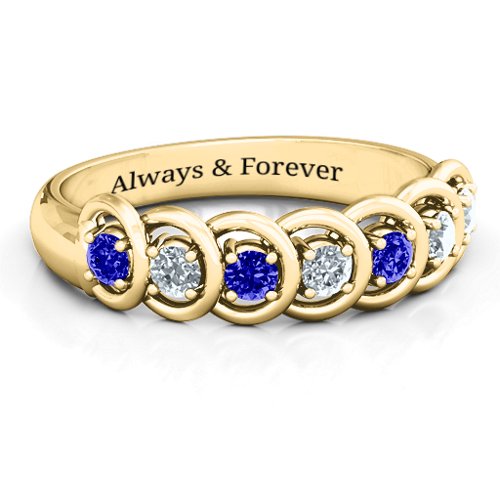 6 to 9 Stones in Halo Ring – 10K Yellow Gold with Blue Sapphire and Cubic Zirconia