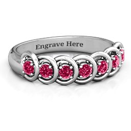 6 to 9 Stones in Halo Ring in 925 Sterling Silver with Ruby and Cubic Zirconia