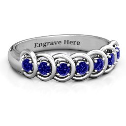 6 to 9 Stones in Halo Ring in 925 Sterling Silver with Blue Sapphire and Cubic Zirconia