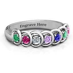 6 to 9 Stones in Halo Ring in 925 Sterling Silver with Emerald, Ruby, Cubic Zirconia, Amethyst, and Blue Sapphire