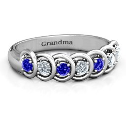 6 to 9 Stones in Halo Ring in 925 Sterling Silver with Blue Sapphire and Cubic Zirconia