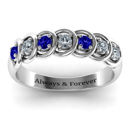 6 to 9 Stones in Halo Ring – Sterling Silver with Blue Sapphire and Cubic Zirconia