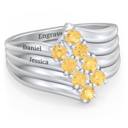 8 Stone Wave Ring in 925 Sterling Silver with Citrine