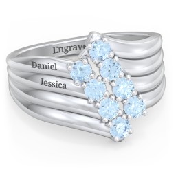 8 Stone Wave Ring in 925 Sterling Silver with Blue Topaz