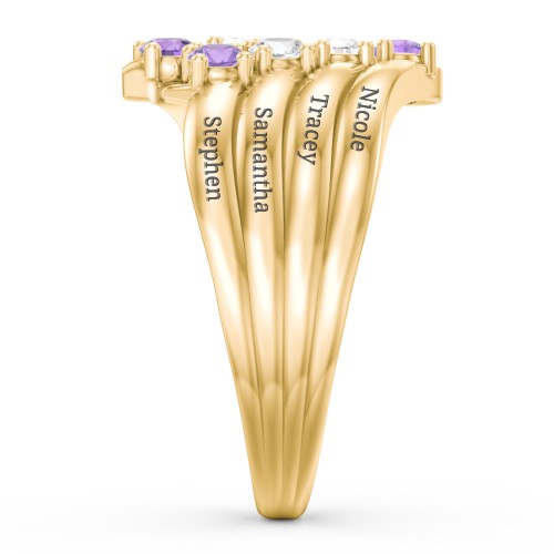 8 Stone Wave Ring – 10K Yellow Gold with Diamond, Cubic Zirconia, and Amethyst