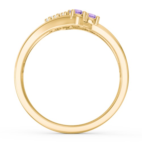 8 Stone Wave Ring – 10K Yellow Gold with Diamond, Cubic Zirconia, and Amethyst