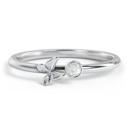 Stacking Butterfly Ring with Bezeled Gemstone in 925 Sterling Silver with Diamond