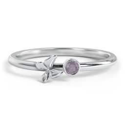 Stacking Butterfly Ring with Bezeled Gemstone in 925 Sterling Silver with Alexandrite