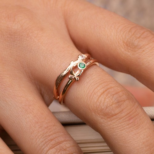 Stacking Butterfly Ring with Bezeled Gemstone – Sterling Silver with Ruby