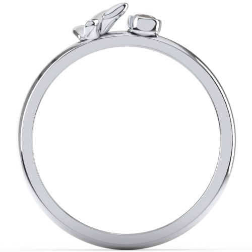 Stacking Butterfly Ring with Bezeled Gemstone – Sterling Silver with Smokey Quartz