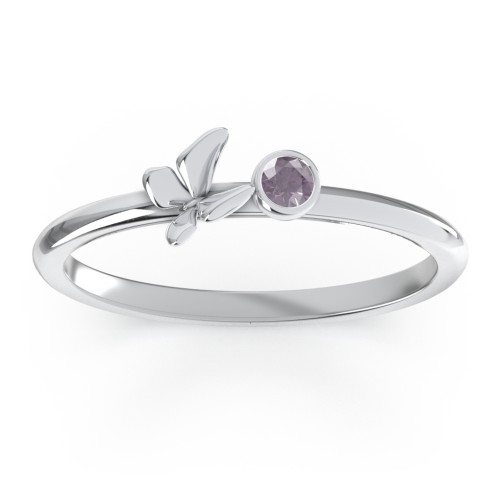 Stacking Butterfly Ring with Bezeled Gemstone – Sterling Silver with Alexandrite