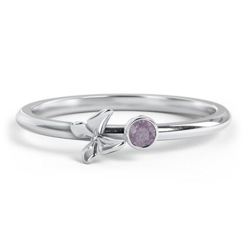 Stacking Butterfly Ring with Bezeled Gemstone – Sterling Silver with Alexandrite