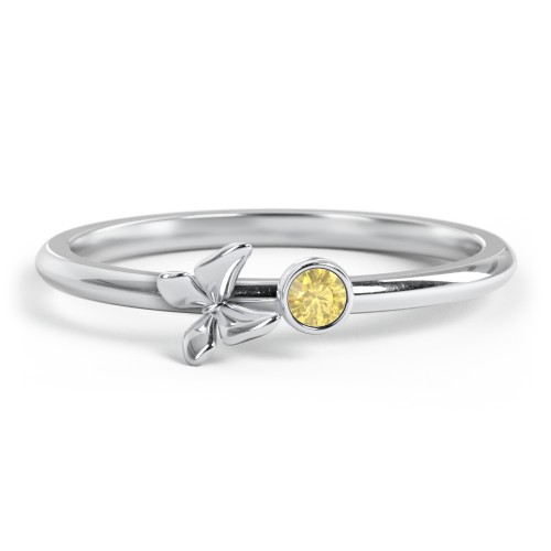 Stacking Butterfly Ring with Bezeled Gemstone – Sterling Silver with Citrine