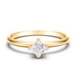 Stacking Ring with Compass Set Princess Gemstone in 14K Solid Yellow Gold