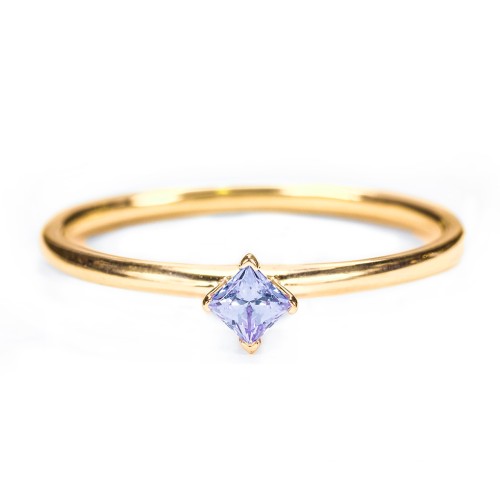 Stacking Ring with Compass Set Princess Gemstone – 14K Yellow Gold with Cubic Zirconia