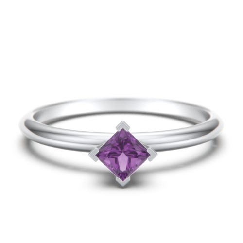 Stacking Ring with Compass Set Princess Gemstone – Sterling Silver with Amethyst