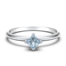 Stacking Ring with Compass Set Princess Gemstone in 925 Sterling Silver with Aquamarine