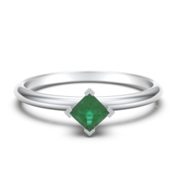 Stacking Ring with Compass Set Princess Gemstone in 925 Sterling Silver with Emerald