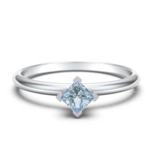 Stacking Ring with Compass Set Princess Gemstone – Sterling Silver with Aquamarine