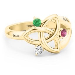 Siobhán Celtic Knot Ring in 10K Solid Yellow Gold with Emerald, Ruby, and Cubic Zirconia
