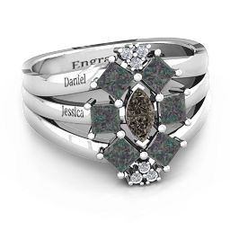 Arachna Centre Marquise and Princess Ring with Accents in 925 Sterling Silver with Smokey Quartz and Alexandrite