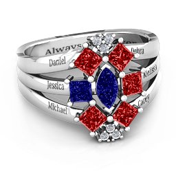 Arachna Centre Marquise and Princess Ring with Accents in 925 Sterling Silver with Blue Sapphire and Garnet