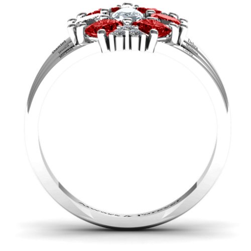 Arachna Centre Marquise and Princess Ring with Accents – Sterling Silver with Cubic Zirconia and Garnet