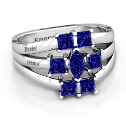 Charlotte Centre Marquise and Princess Ring in 925 Sterling Silver with Blue Sapphire