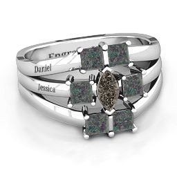 Charlotte Centre Marquise and Princess Ring in 925 Sterling Silver with Smokey Quartz and Alexandrite