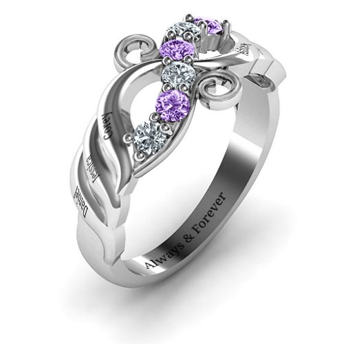 Ariel Wave and Swirl Ring – Sterling Silver with Cubic Zirconia and Amethyst