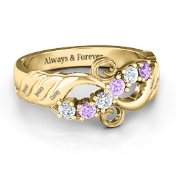 Ariel Wave and Swirl Ring in 10K Solid Yellow Gold with Cubic Zirconia and Amethyst
