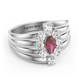 Multi Row Ring with Marquise and Round Cut Gemstones