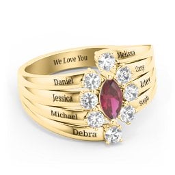 Multi Row Ring with Marquise and Round Cut Gemstones