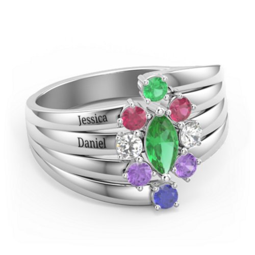 Multi Row Ring with Marquise and Round Cut Gemstones