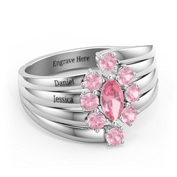Multi Row Ring with Marquise and Round Cut Gemstones in 925 Sterling Silver with Pink Tourmaline