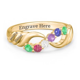Engravable Infinity Wave Ring with Gemstones in 10K Solid Yellow Gold with Emerald, Ruby, Cubic Zirconia, Amethyst, and Blue Sapphire