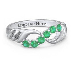 Engravable Infinity Wave Ring with Gemstones in 925 Sterling Silver with Emerald