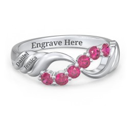 Engravable Infinity Wave Ring with Gemstones in 925 Sterling Silver with Ruby